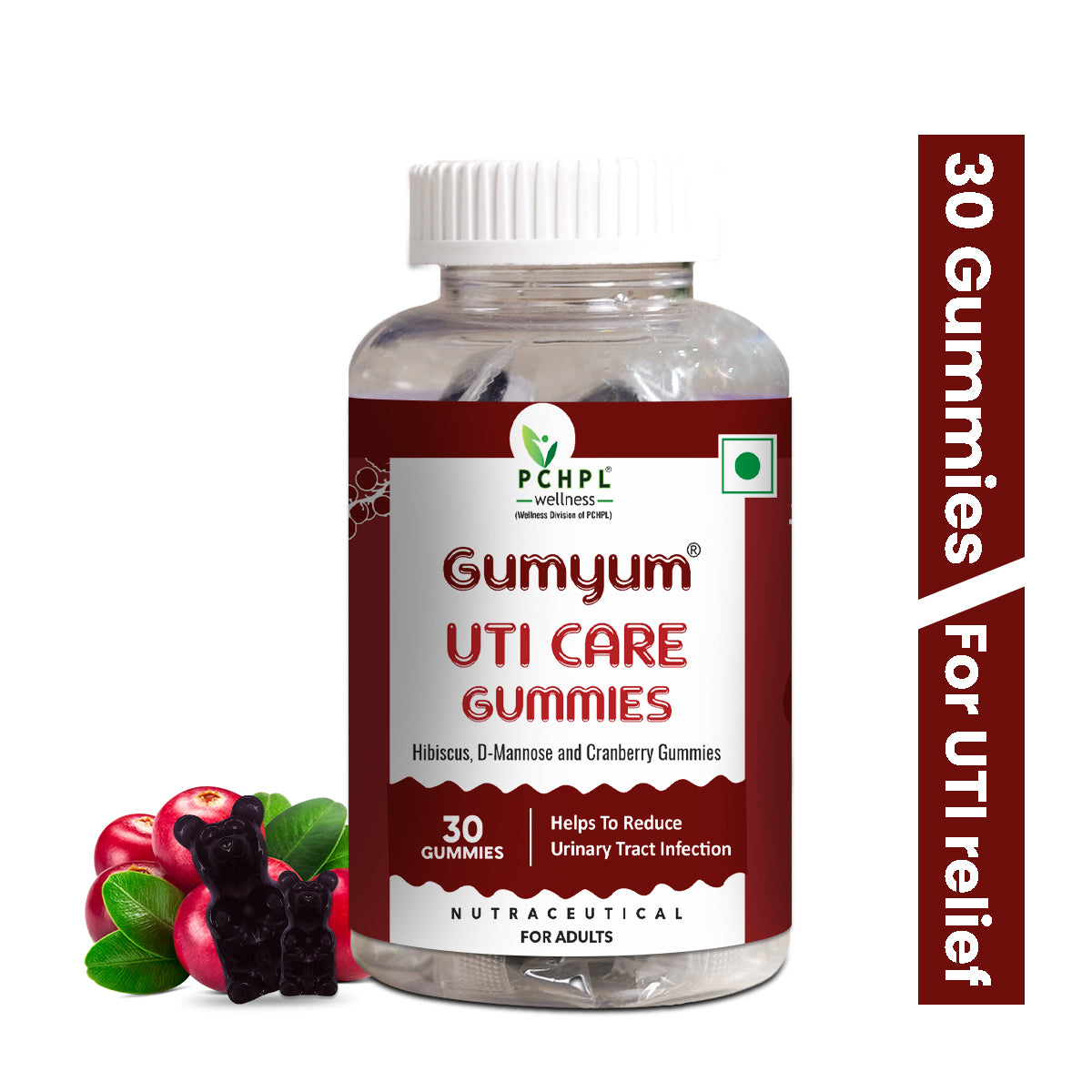PCHPL wellness Gumyum UTI Care Gummies | Hibiscus, D-Mannose and Cranberry for Urinary Tract Infections Relief, Inflammation, Toxins and Cleanse