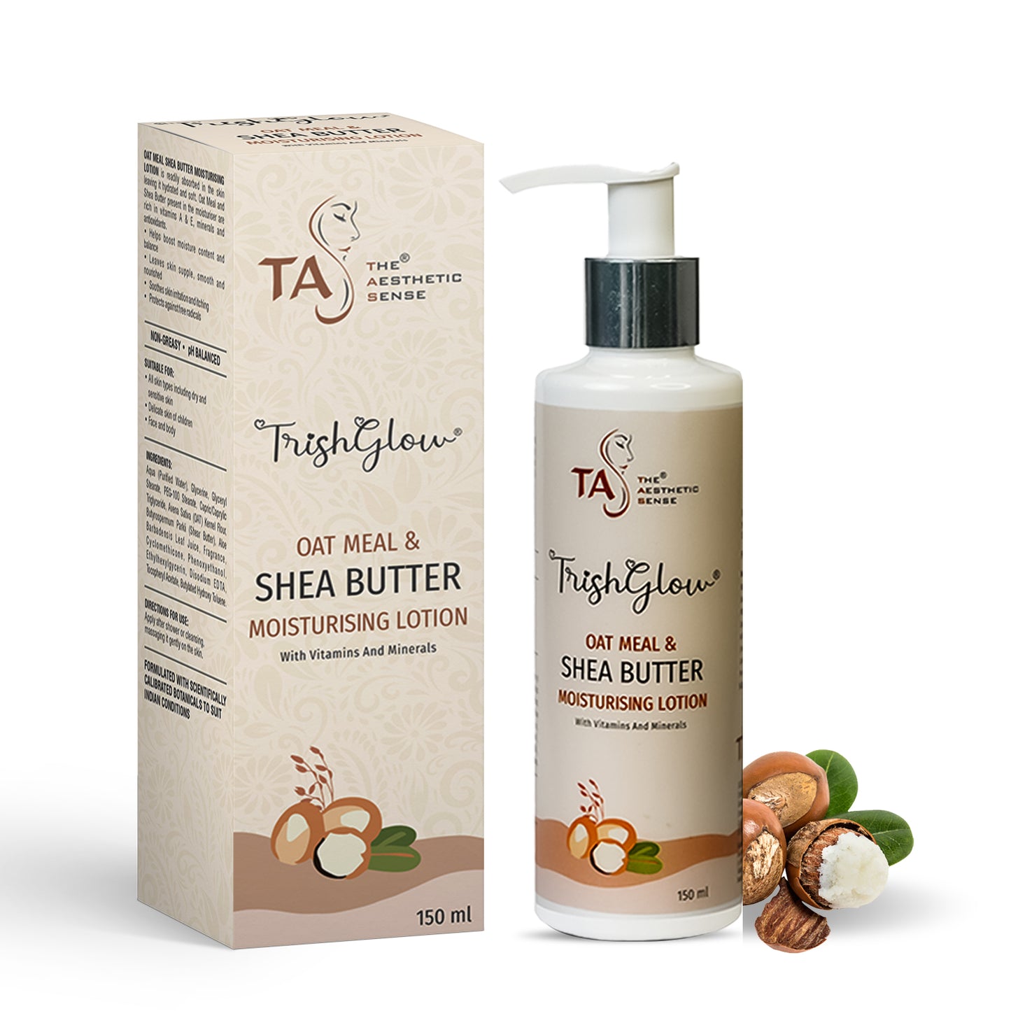 The Aesthetic Sense Trishglow Oatmeal and Shea Butter Moisturising Lotion with Vitamins and Minerals- 150 ml | Body and Face Moisturiser for all age groups and skin types