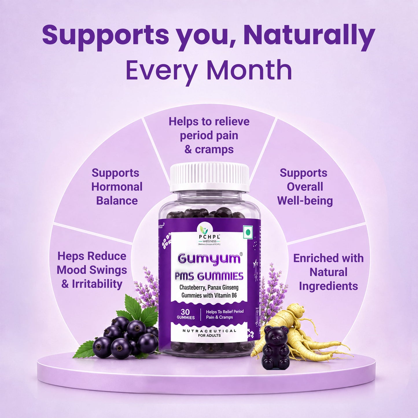 gumyum pms gummies supports naturally every month