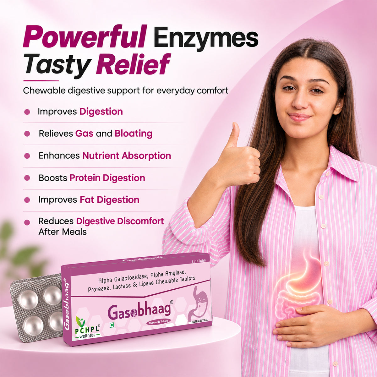 PCHPL wellness Gasobhaag Digestive Enzyme Chewable Tablets