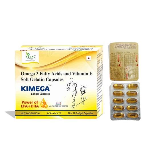 PCHPL Wellness Kimega Omega-3 Fish Oil EPA DHA with Vitamin E -100 Softgel Capsules