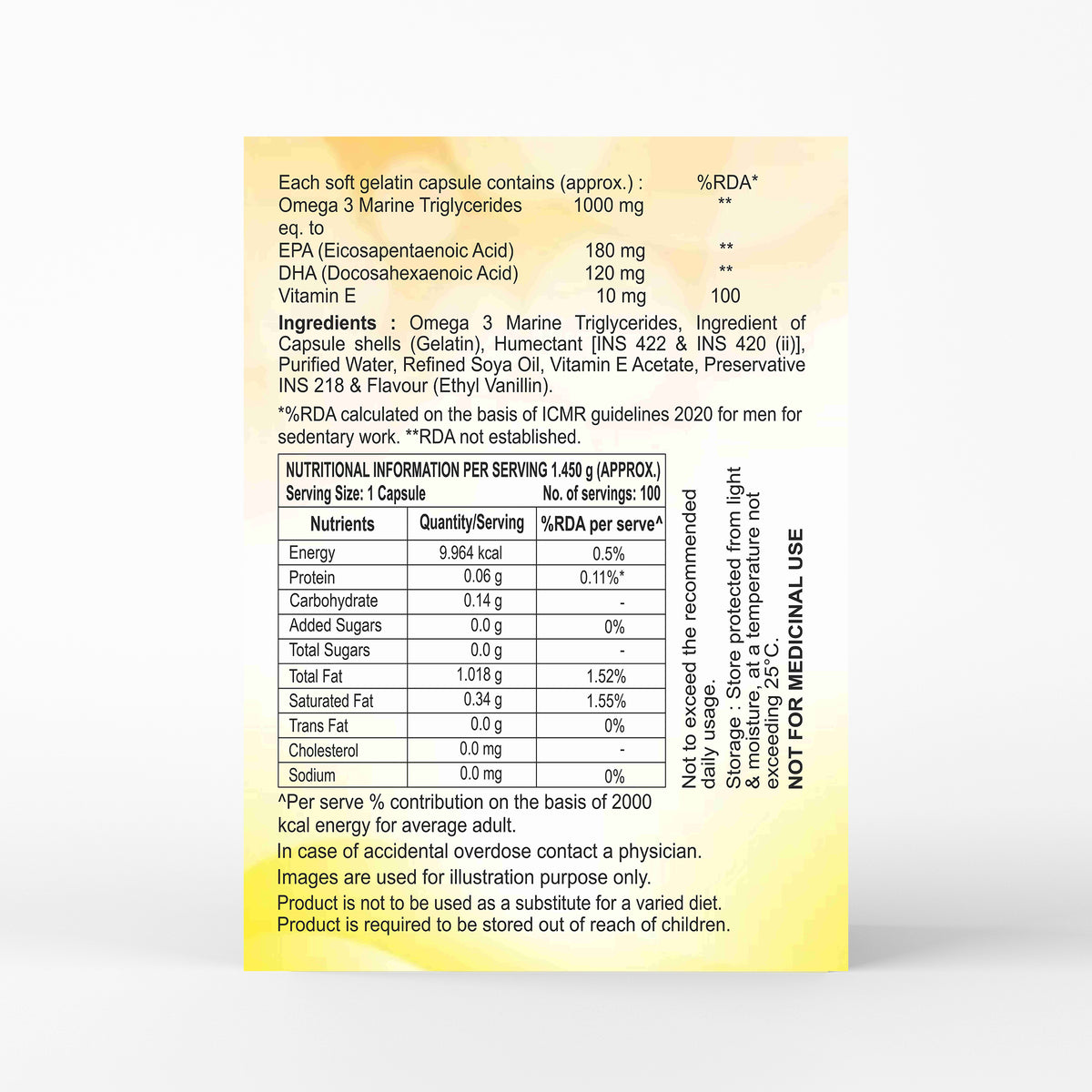 PCHPL Wellness Kimega Omega-3 Fish Oil EPA DHA with Vitamin E -100 Softgel Capsules