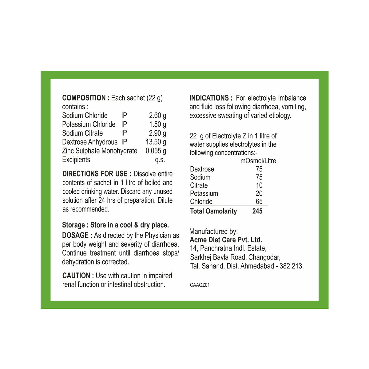 Aquazinc ORS Powder with Zinc- 22g (24 Sachets)