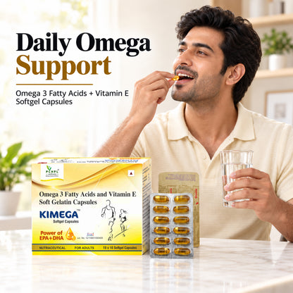 PCHPL Wellness Kimega Omega-3 Fish Oil EPA DHA with Vitamin E -100 Softgel Capsules