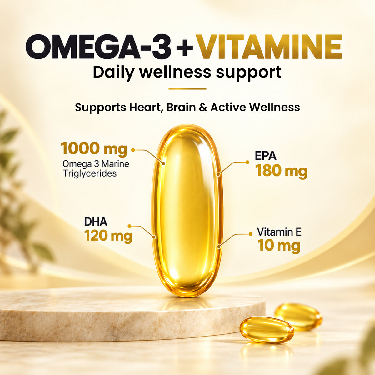 PCHPL Wellness Kimega Omega-3 Fish Oil EPA DHA with Vitamin E -100 Softgel Capsules
