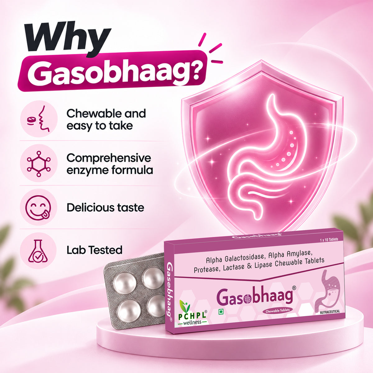 PCHPL wellness Gasobhaag Digestive Enzyme Chewable Tablets
