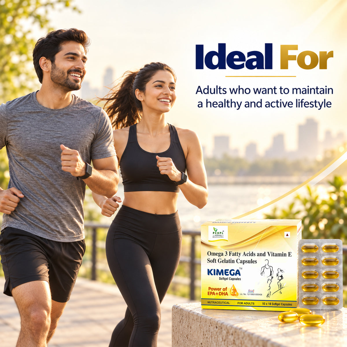 PCHPL Wellness Kimega Omega-3 Fish Oil EPA DHA with Vitamin E -100 Softgel Capsules