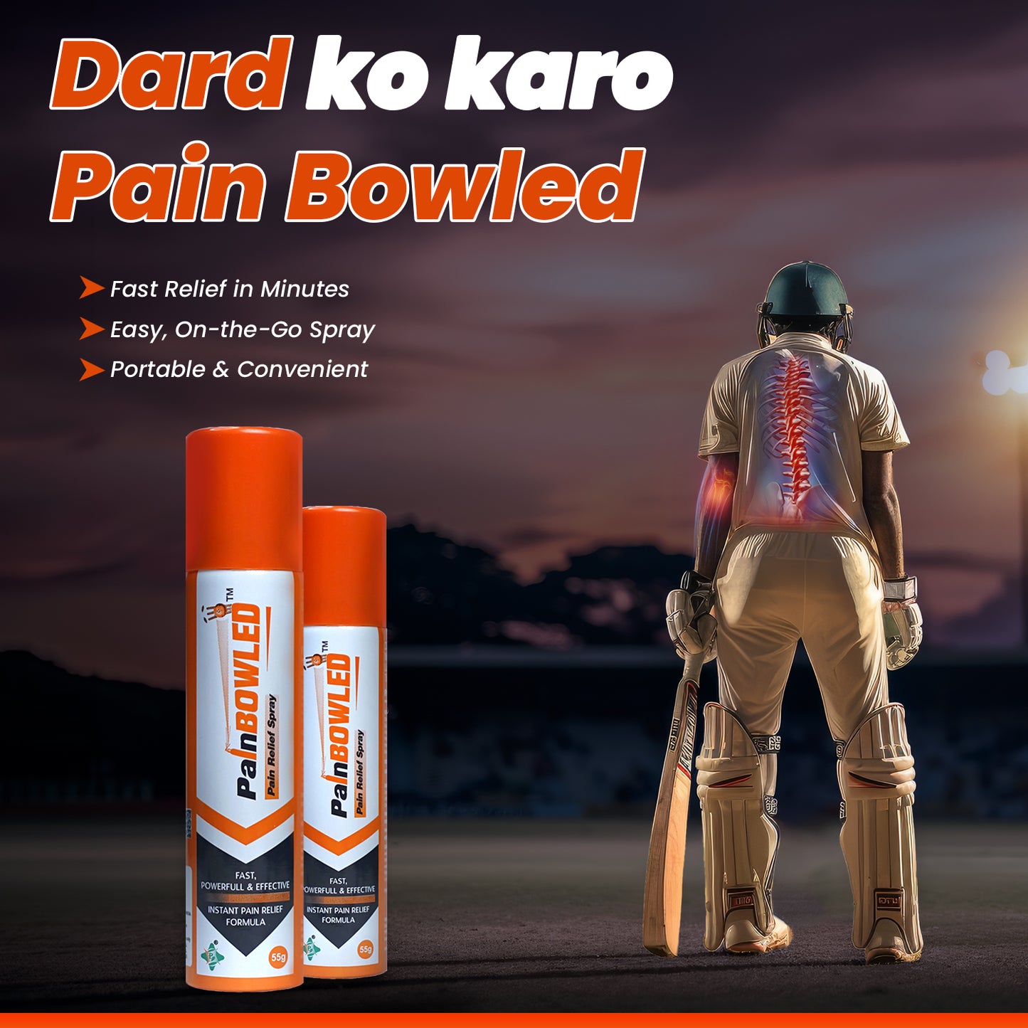 PCHPL Pain Bowled Advanced Pain Relief Spray- 55 g (2 Pack)