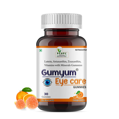 PCHPL Wellness Gumyum Eye Care Gummies – Vitamin C, E, Lutein, Astaxanthin, Zeaxanthin, Zinc & Copper for Enhanced Eye Health, Protection Against Blue Light, and Improved Vision | 30 Orange Flavored Gummies