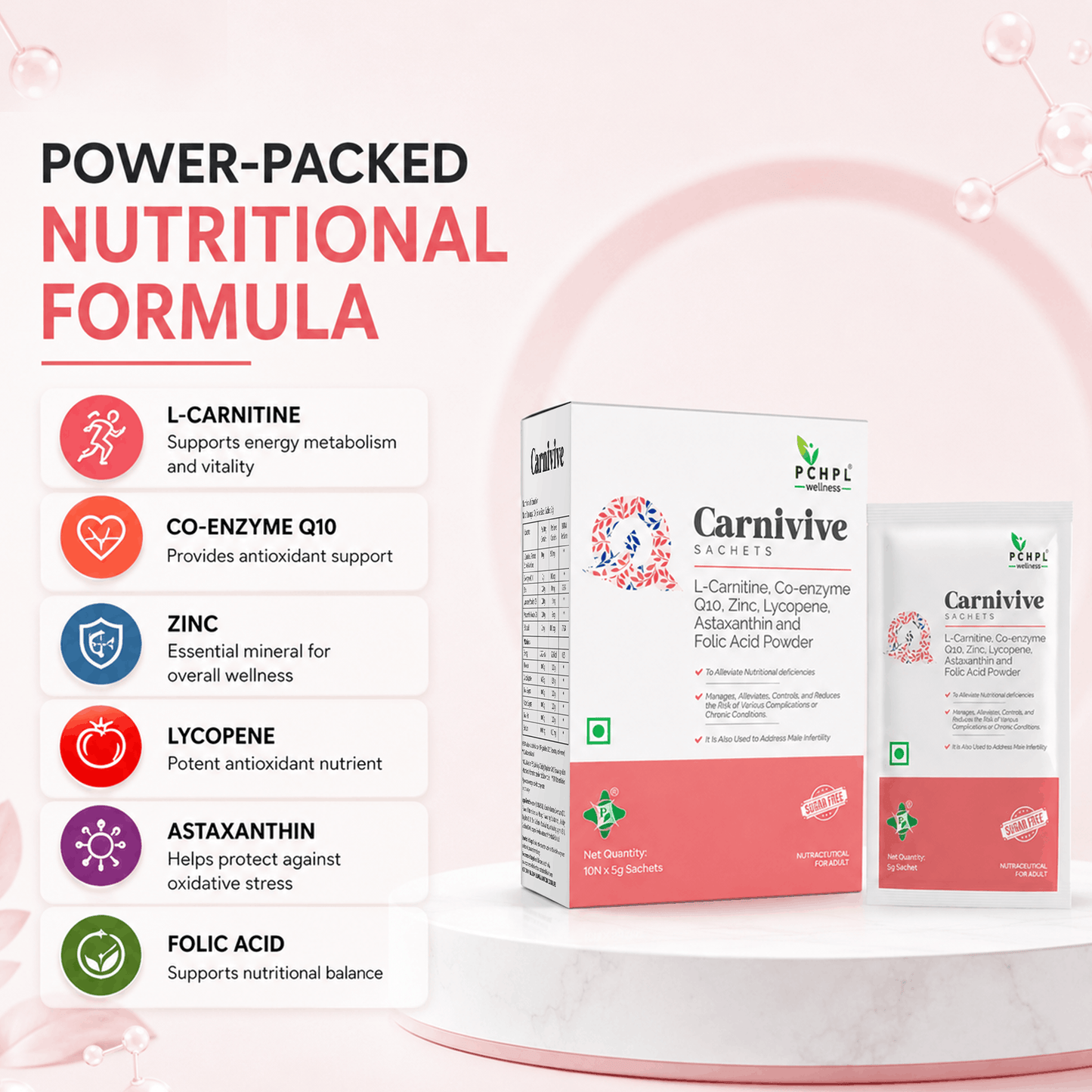Carnivive Sachets with L-Carnitine, CoQ10 & Antioxidants | Sugar-Free | 10 Sachets