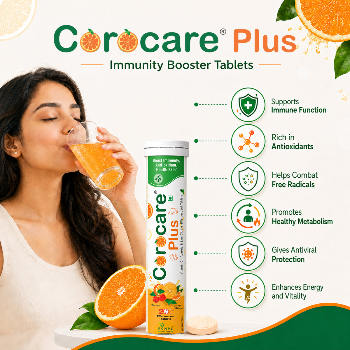 PCHPL wellness Corocare Plus Immunity Booster Tablets - 20 Effervescent Tablets