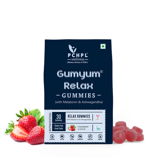 PCHPL wellness Gumyum Relax Gummies with Melatonin & Ashwagandha | Improve Sleep & Bust Stress | Relax & restore naturally | Fall Fast & Restful Sleep | 30 Strawberry Flavour