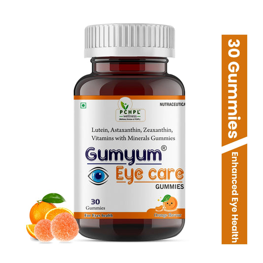 PCHPL Wellness Gumyum Eye Care Gummies – Vitamin C, E, Lutein, Astaxanthin, Zeaxanthin, Zinc & Copper for Enhanced Eye Health, Protection Against Blue Light, and Improved Vision | 30 Orange Flavored Gummies