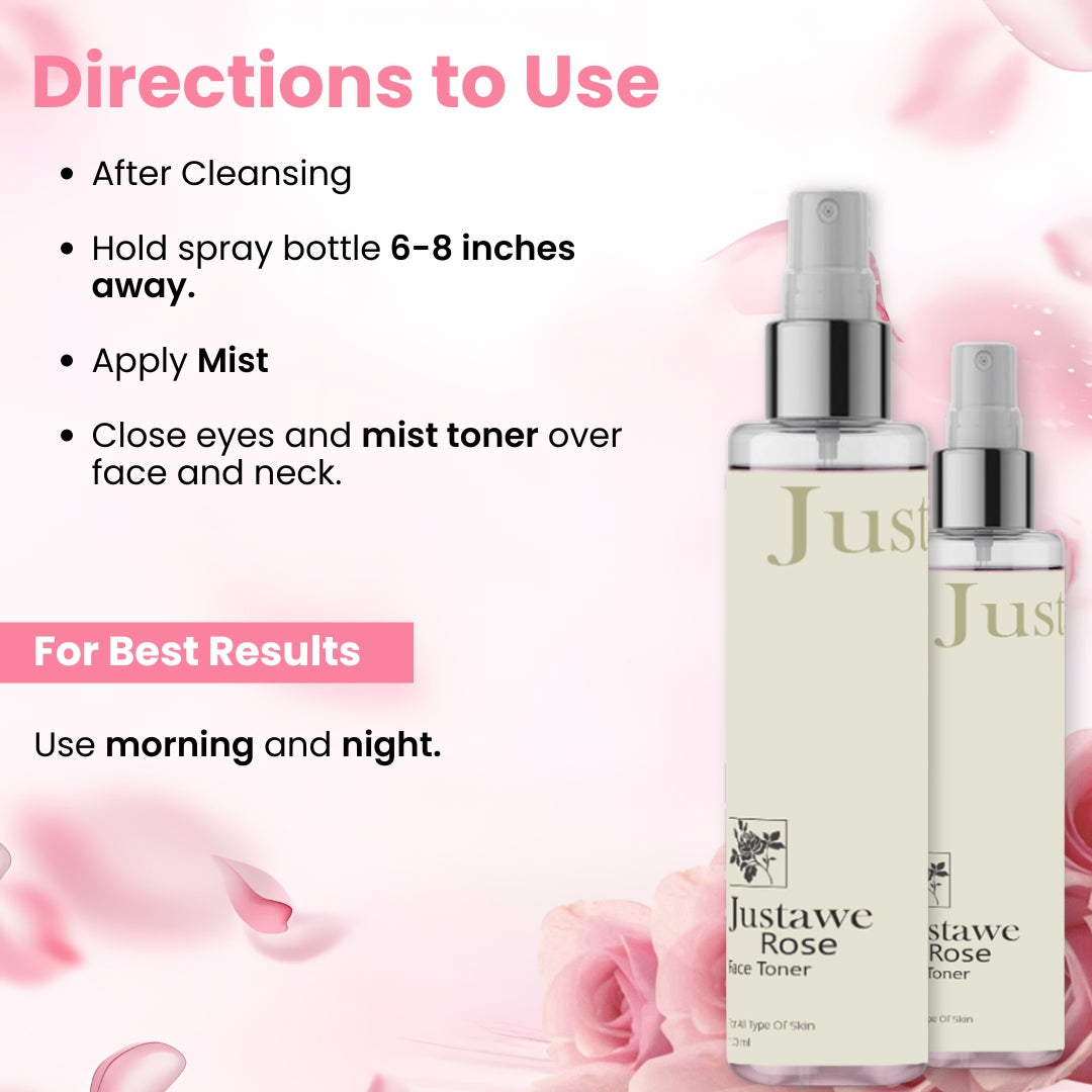 Just Awe Rose Water Toner- 100ml Tightens Pores & Deep Cleanse - Sehatokart