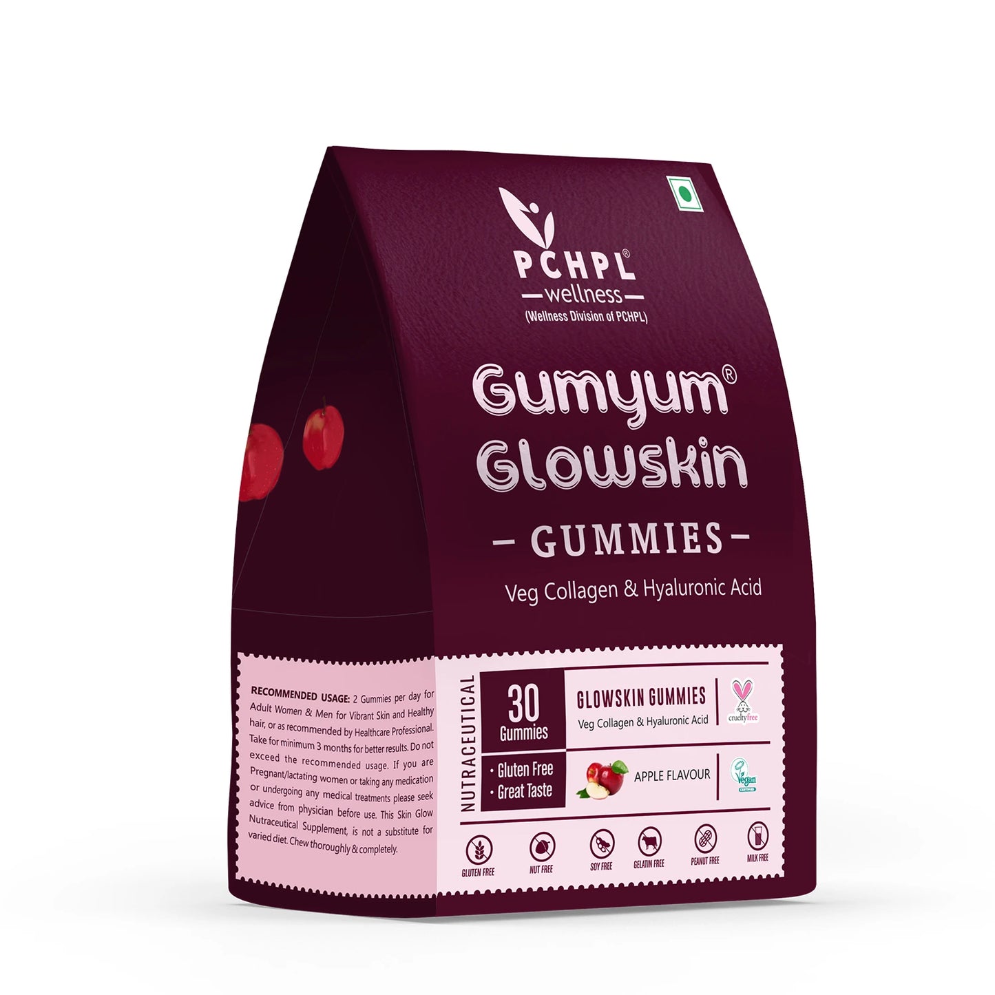 PCHPL wellness Gumyum Glowskin Gummies | Veg Collagen and Hyaluronic Acid for Healthy and Beautiful Skin