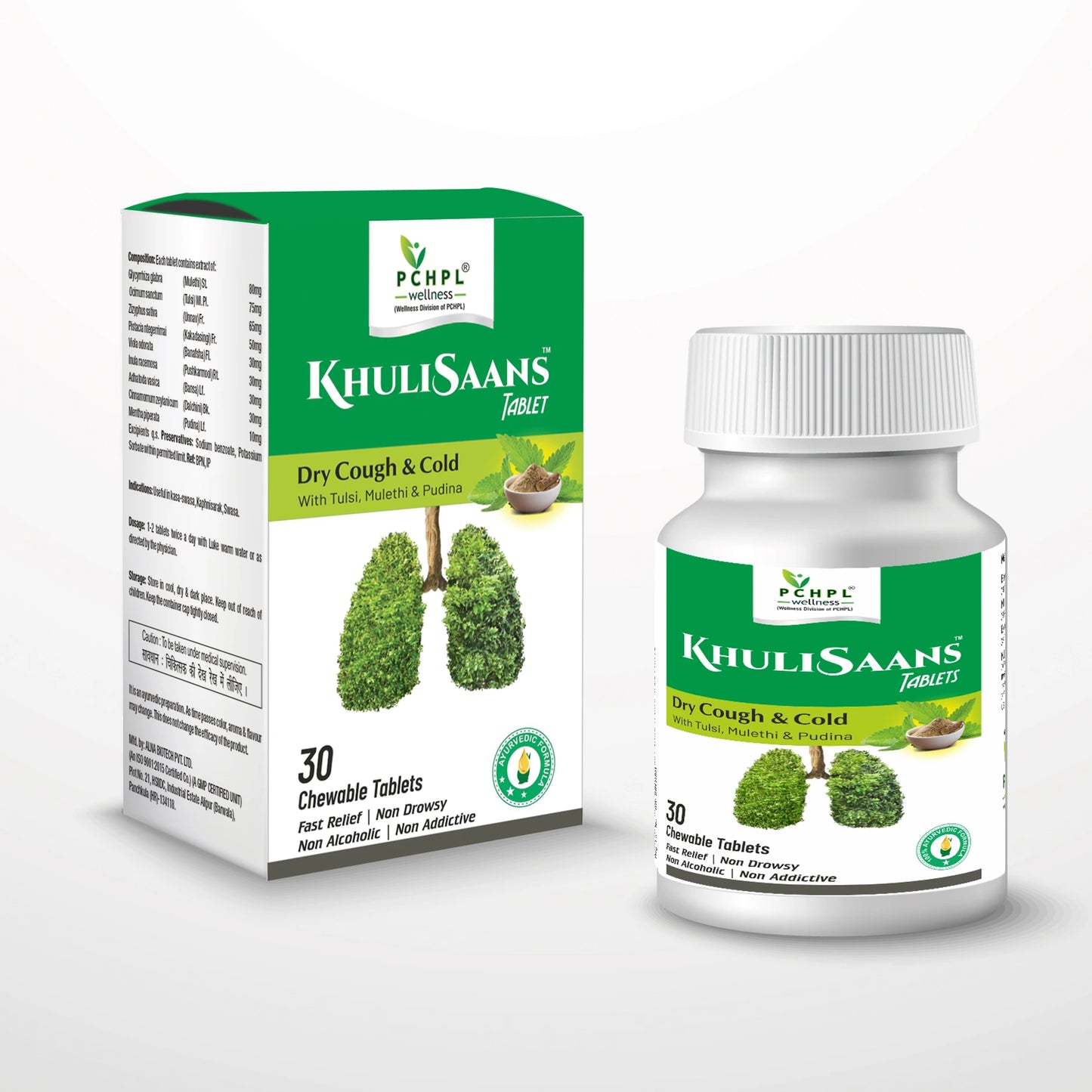 Khuli Saans 30 Ayurvedic  Chewable  Tablets for  Cough & Cold