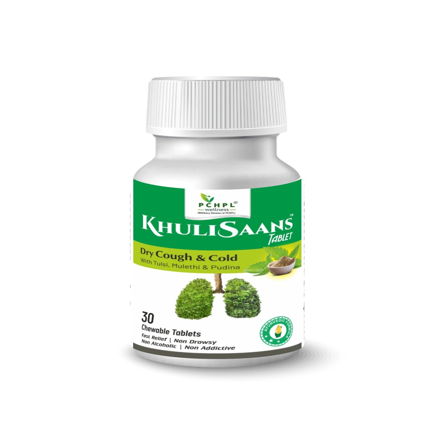 Khuli Saans 30 Ayurvedic  Chewable  Tablets for  Cough & Cold