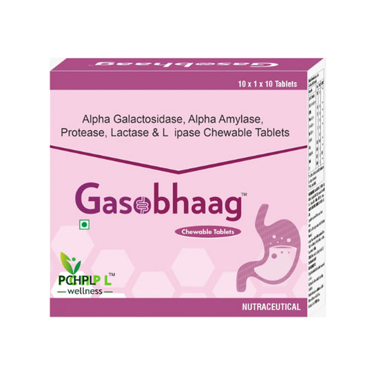 PCHPL wellness Gasobhaag Digestive Enzyme Chewable Tablets |- 30 and 100 Alpha Galactosidase, Alpha-Amylase, Protease, Lactase & Lipase Chewable Tablets for Natural Digestion Support