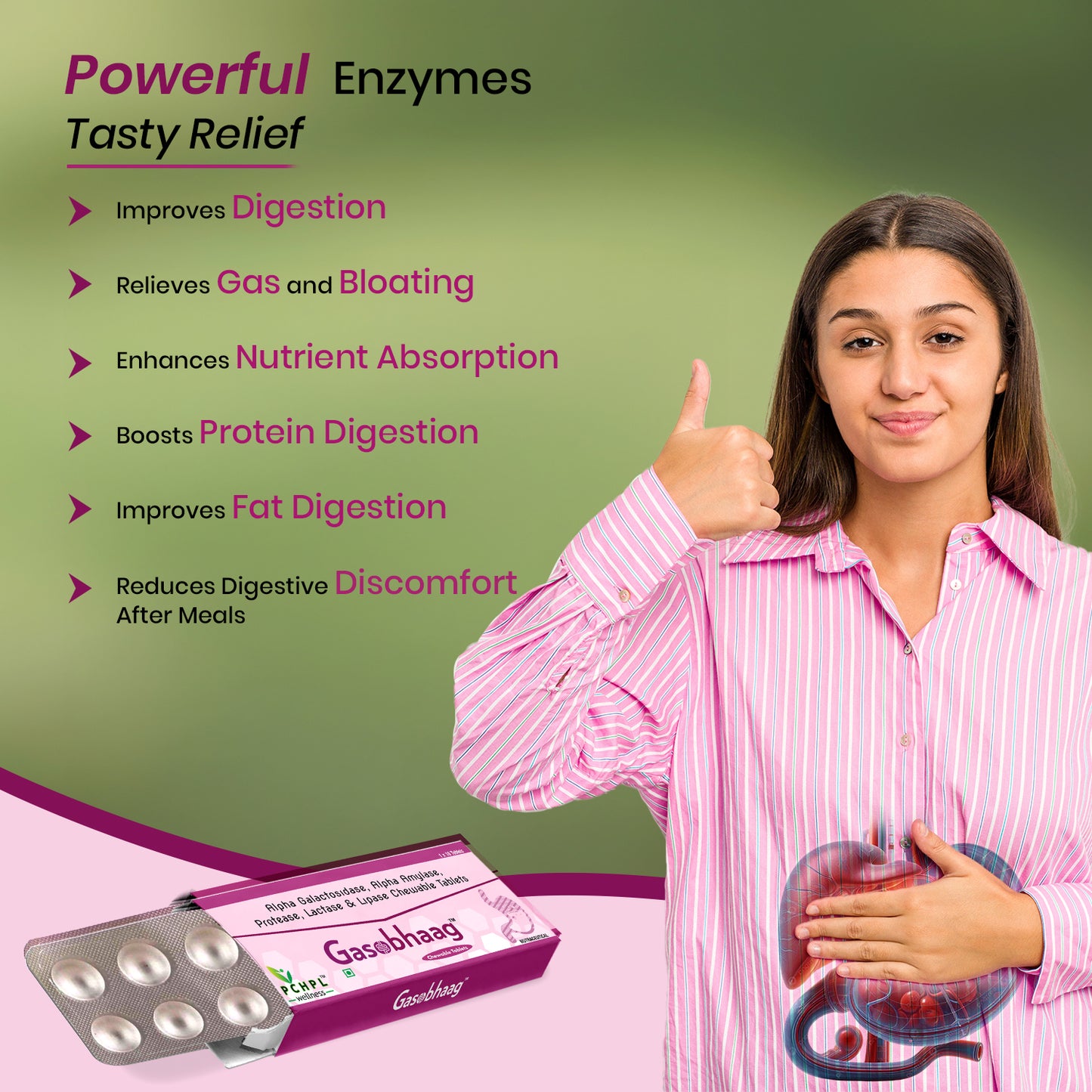PCHPL wellness Gasobhaag Digestive Enzyme Chewable Tablets