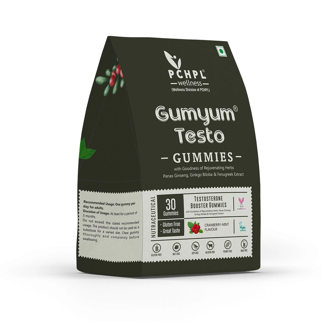 Gumyum Testo Gummies - 30 Testosterone Booster Gummies with Panax Ginseng, Ginkgo Biloba & Fenugreek Extract (Cranberry-Mint Flavour) - Sehatokart