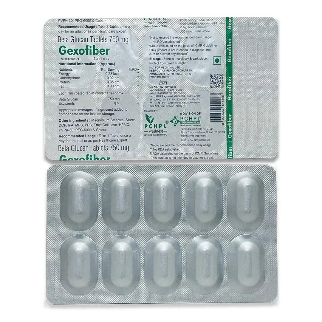 Gexofiber Beta-Glucan Tablets(750mg) | 10 x 10 Tablets for Heart Health Support