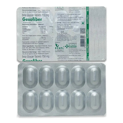 Gexofiber Beta-Glucan Tablets(750mg) | 10 x 10 Tablets,Supplements For Heart Health - Sehatokart